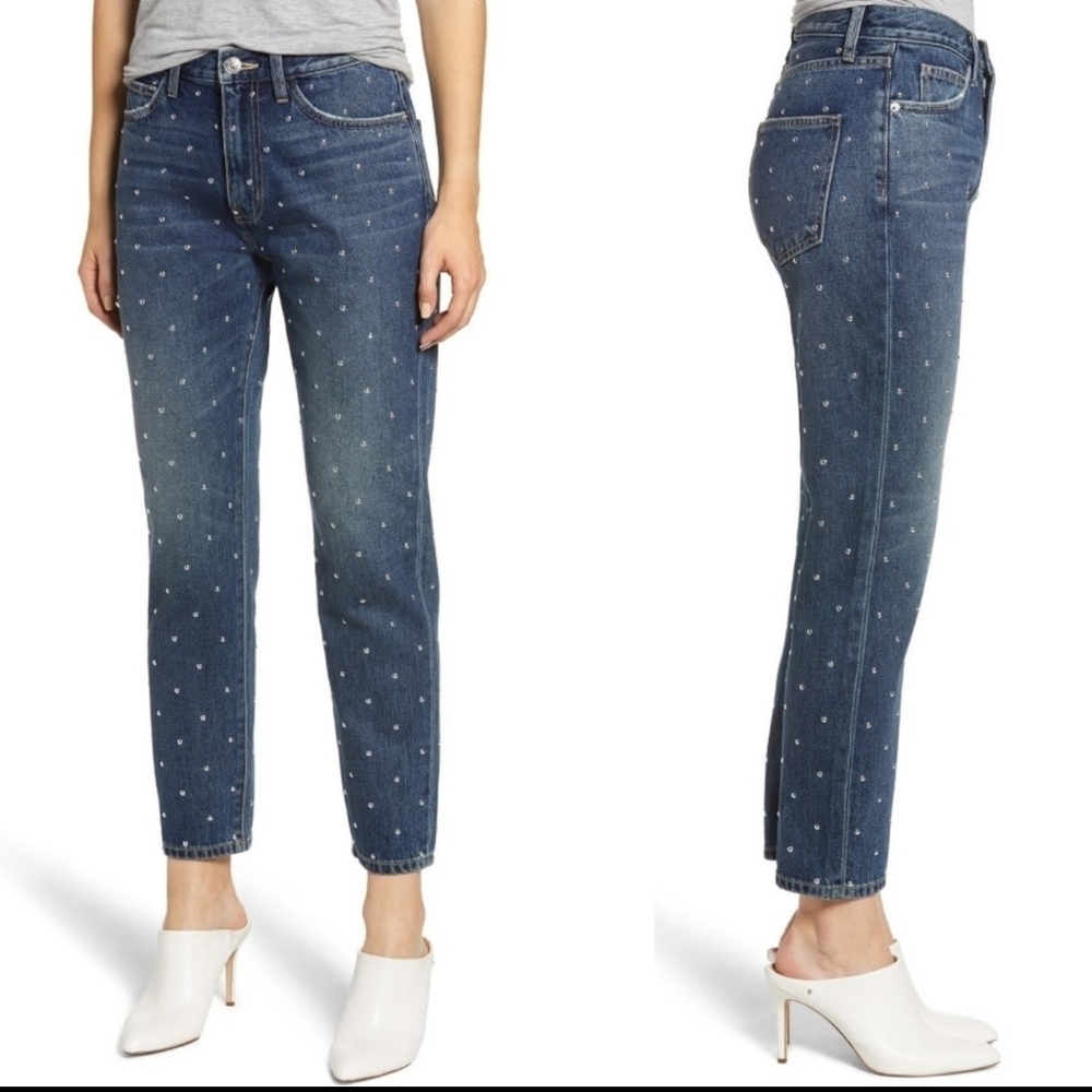 Current/Elliott Vintage Cropped Slim Jeans High Rise Studded Dark Blue 27 NWT - Picture 6 of 8